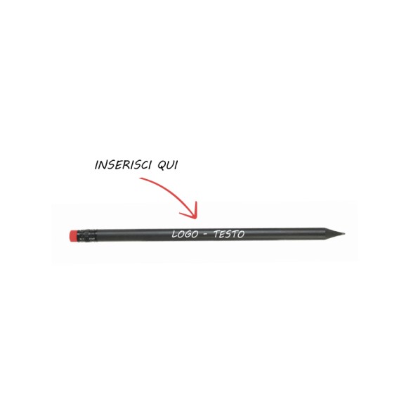 Matita in legno nera con gommino colorato e Stampa Personalizzata