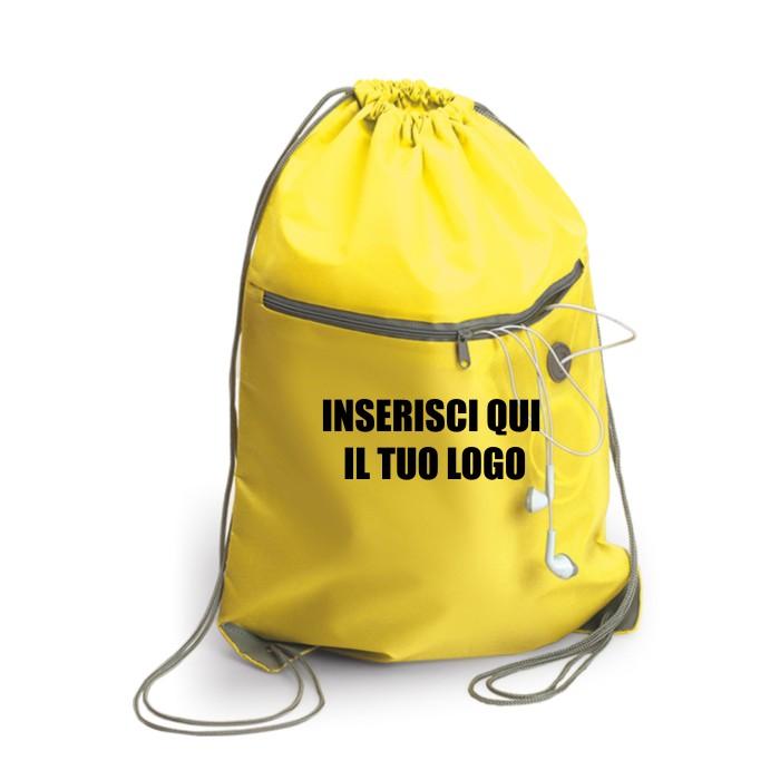 Zaino Zainetto Sacca con Tasca e Uscita Auricolari Personalizzata in Poliestere 210D