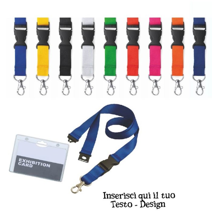 Porta Badge 8,2x12,4 Cm con  Laccio Lanyard Da Collo e Fibbia Staccabile In Poliestere Personalizzato