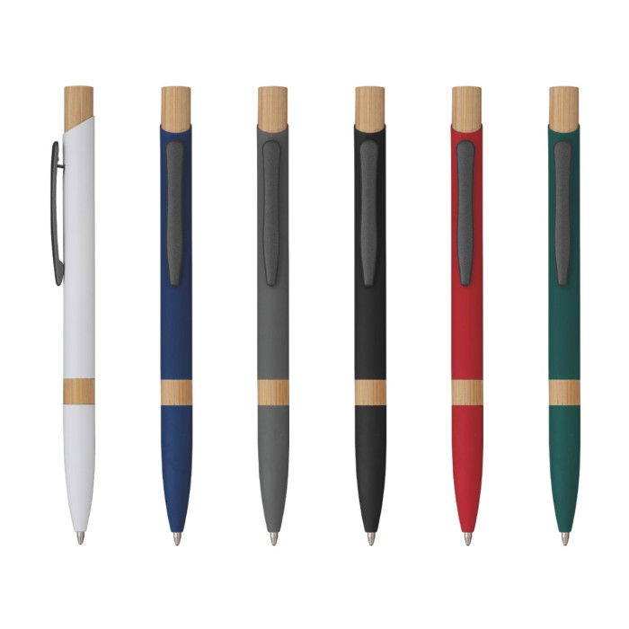 Penna Sfera Soft Touch In Alluminio E Bamboo con Stampa Personalizzata
