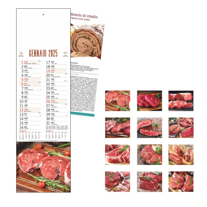 Calendario  Da Parete 2025 "Carne" Con Testata Cartonata Personalizzata