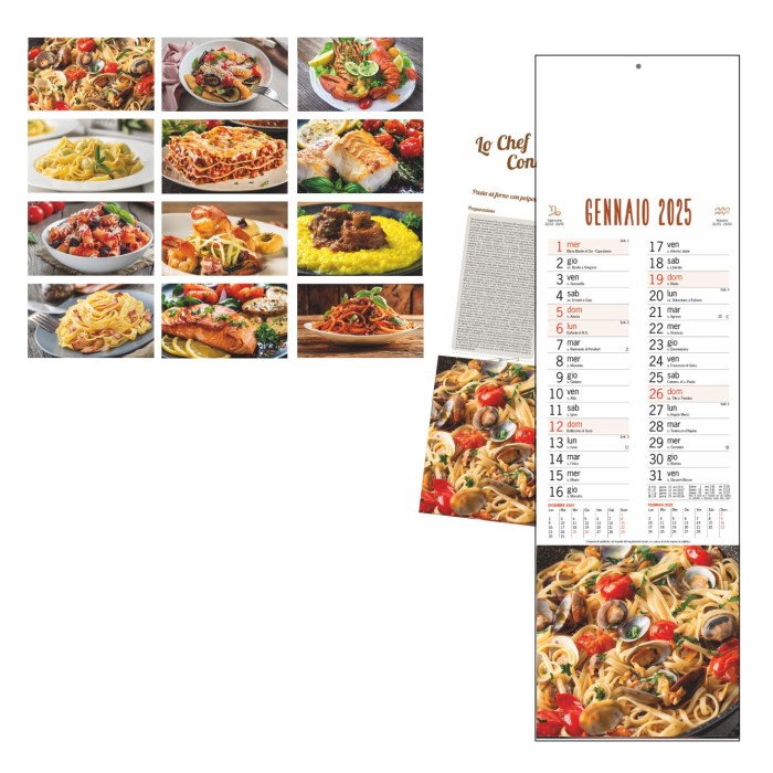 Calendario  Da Parete 2025 " Gastronomia" Con Testata Cartonata Personalizzata