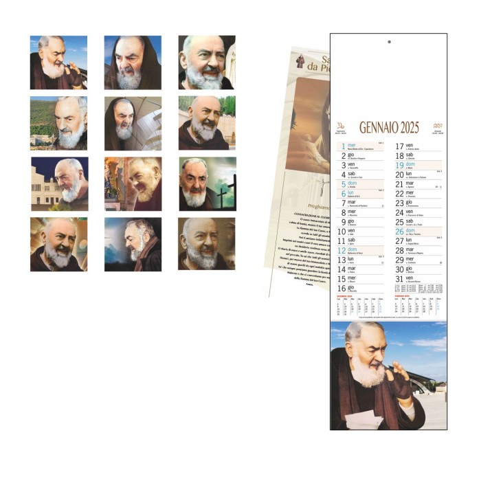 Calendario  Da Parete 2025 " Padre Pio" Con Testata Cartonata Personalizzata
