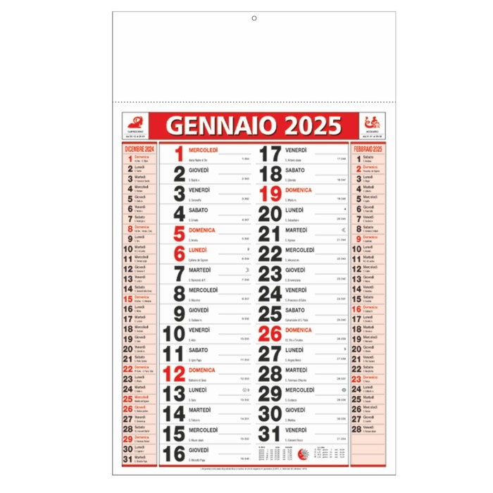 Calendario Olandese Da Parete 2025 Con Testata Cartonata Personalizzata