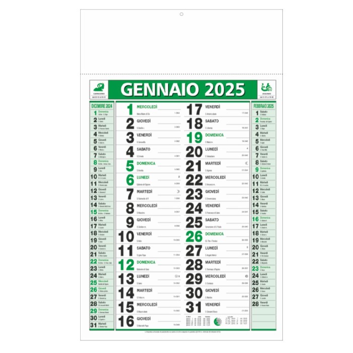 Calendario Olandese Da Parete 2025 Con Testata Cartonata Personalizzata
