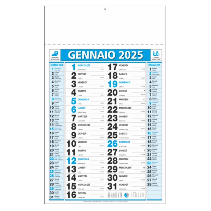 Calendario Olandese Da Parete 2025 Con Testata Cartonata Personalizzata