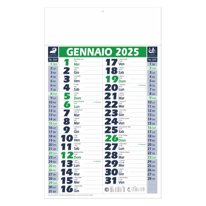 Calendario Olandese Da Parete 2025 Con Testata Cartonata Personalizzata