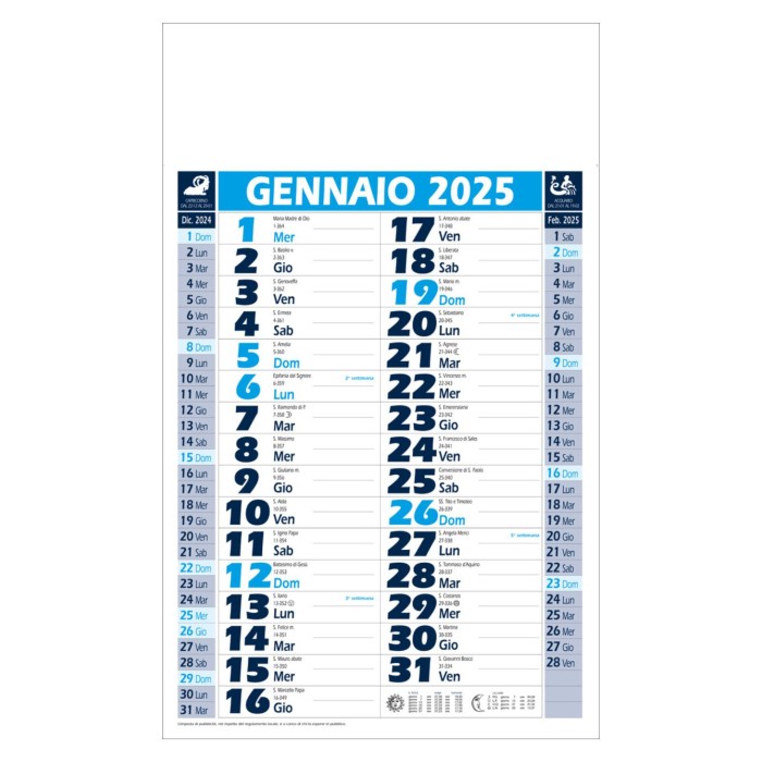 Calendario Olandese Da Parete 2025 Con Testata Cartonata Personalizzata