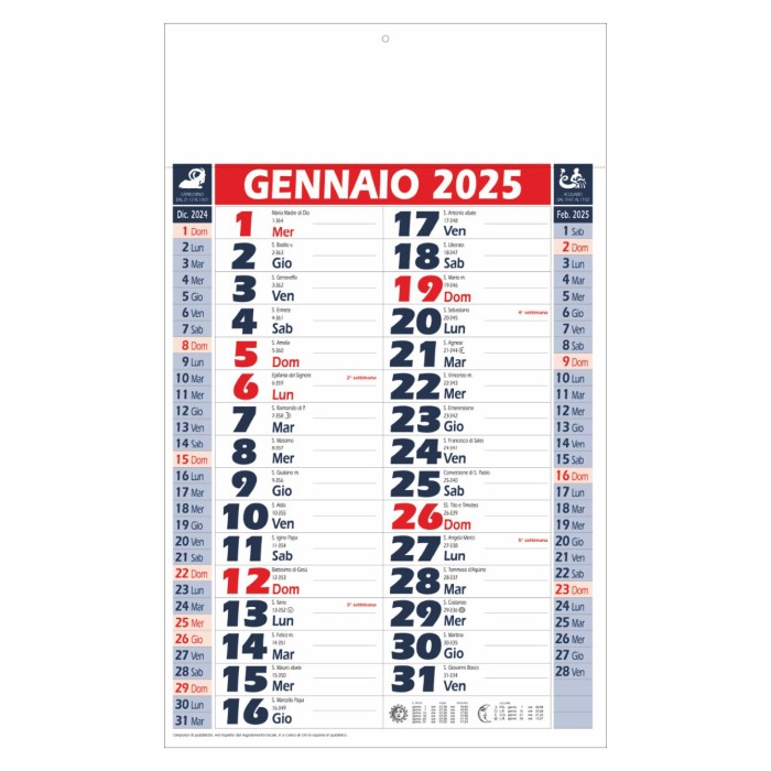 Calendario Olandese Da Parete 2025 Con Testata Cartonata Personalizzata