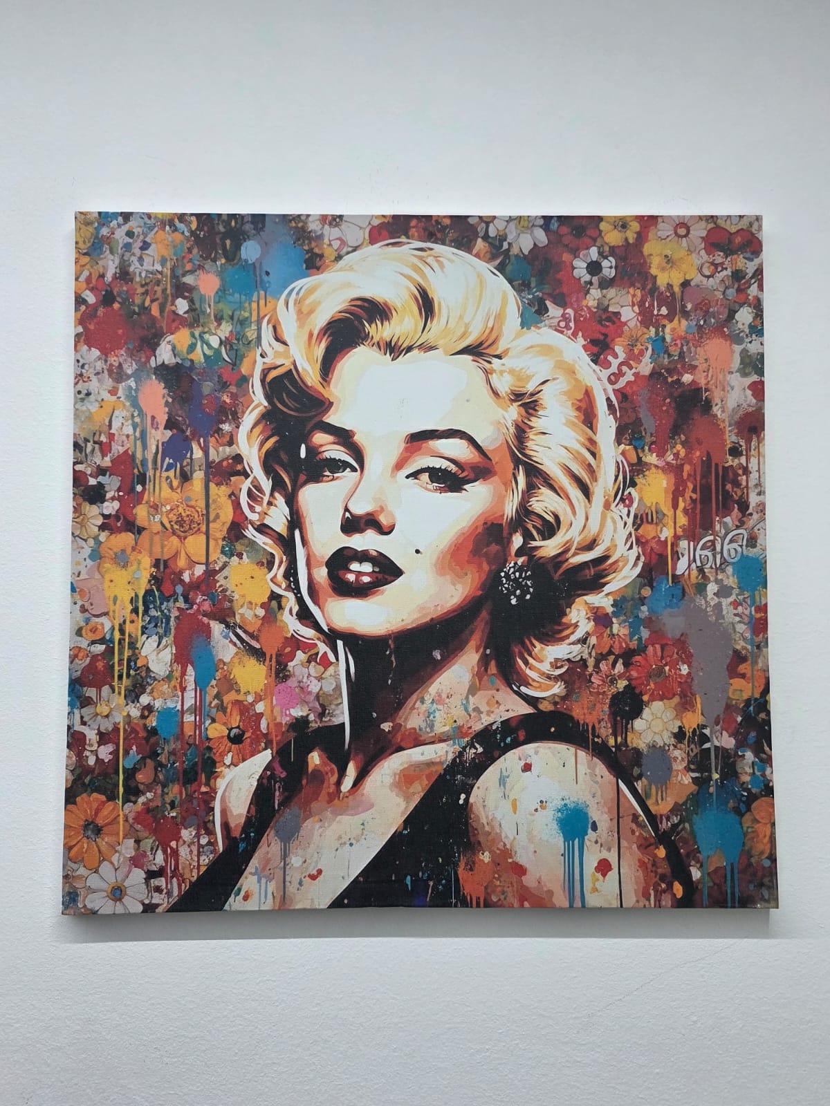 Quadro Pop Art Marilyn Monroe 50x50 cm Stampa su Tela con Sfondo Floreale
