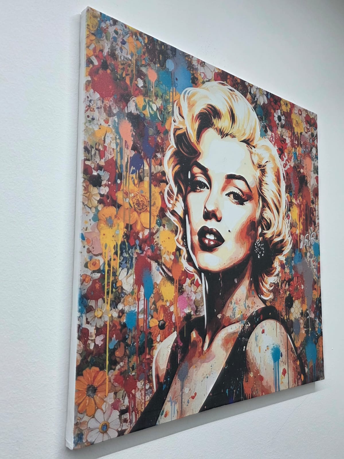 Quadro Pop Art Marilyn Monroe 50x50 cm Stampa su Tela con Sfondo Floreale
