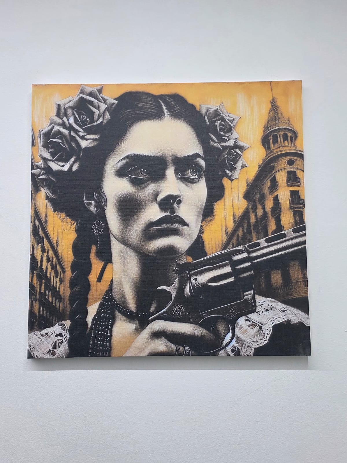 Quadro Frida Kahlo Street Art Stampa su Tela 50x50 cm Stile Urban