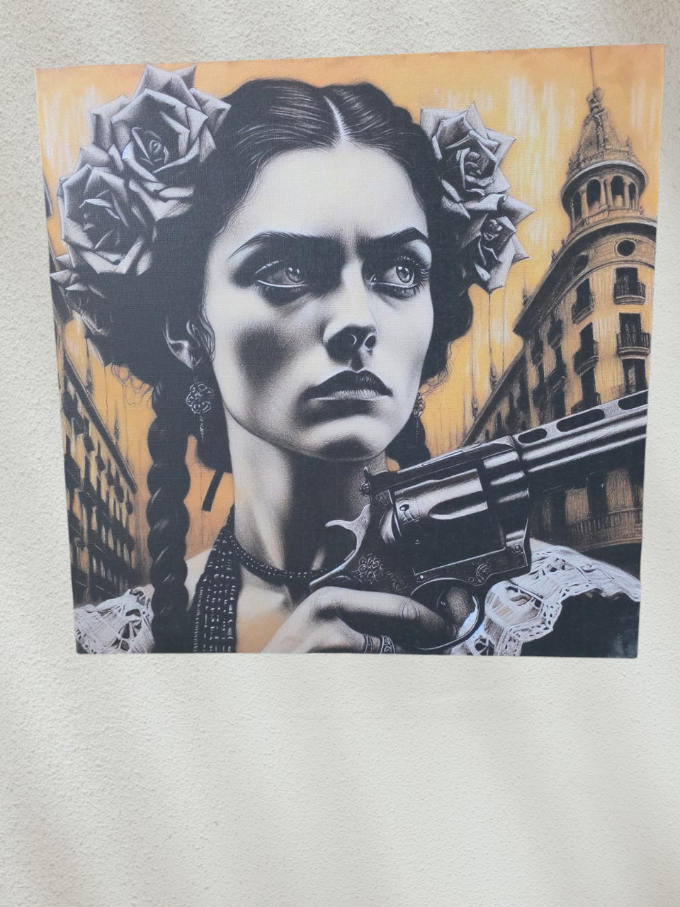 Quadro Frida Kahlo Street Art Stampa su Tela 50x50 cm Stile Urban
