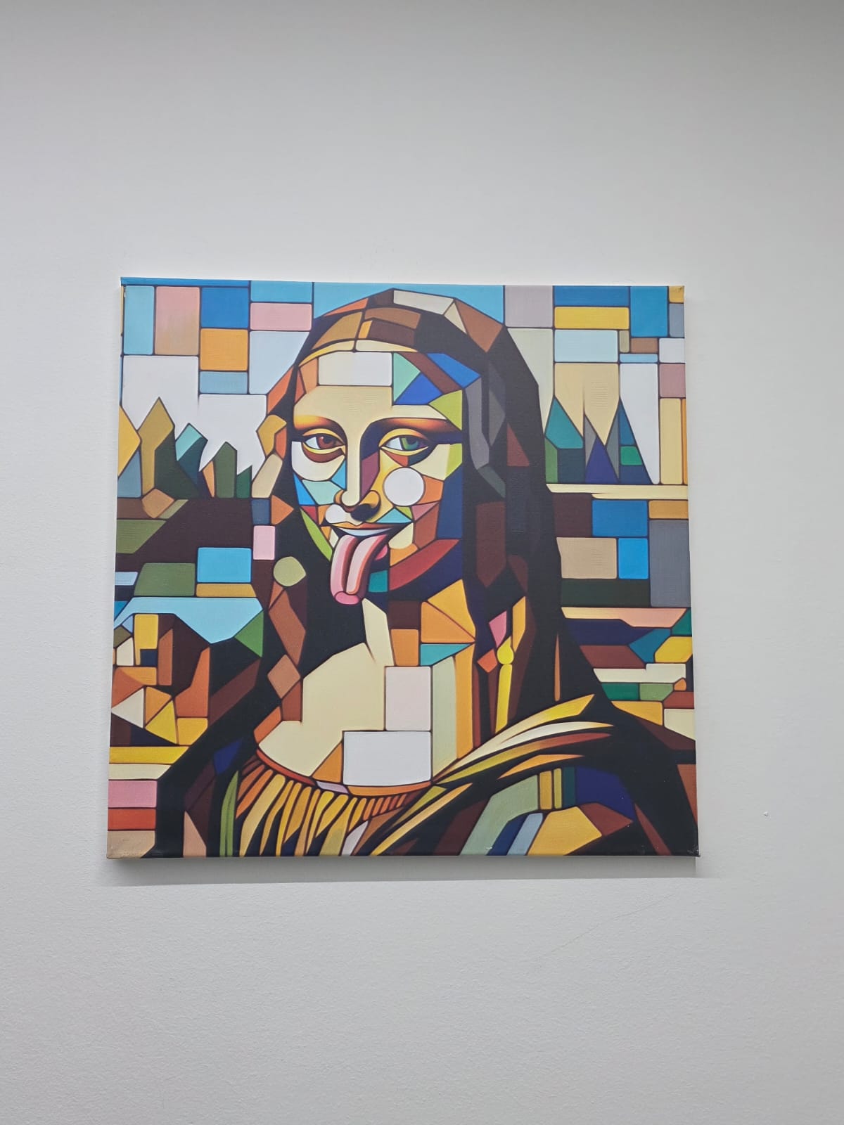 Quadro Gioconda Cubista Stampa su Tela Monna Lisa Geometrica 50x50 cm