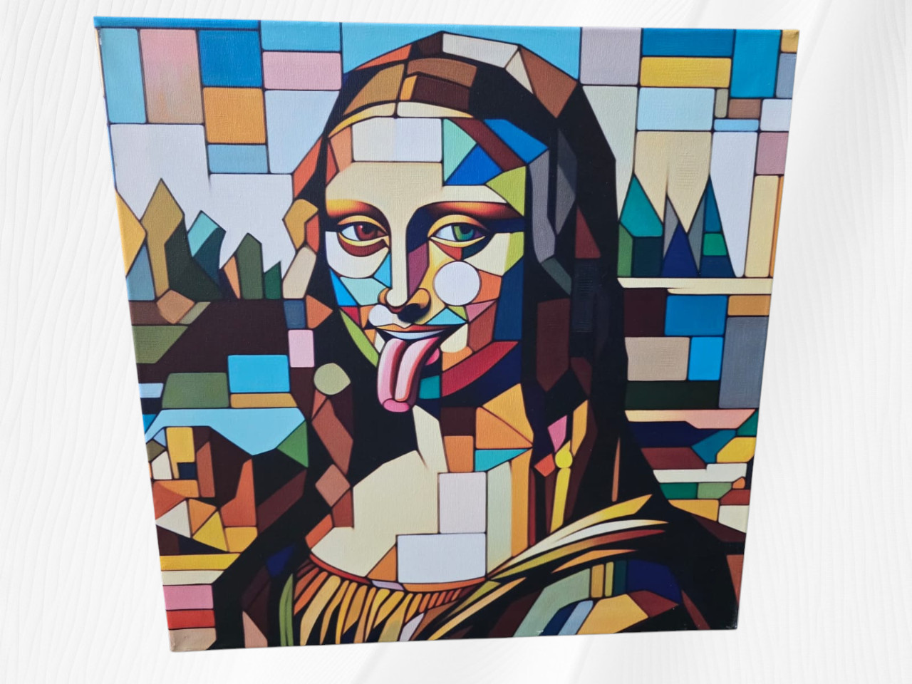 Quadro Gioconda Cubista Stampa su Tela Monna Lisa Geometrica 50x50 cm