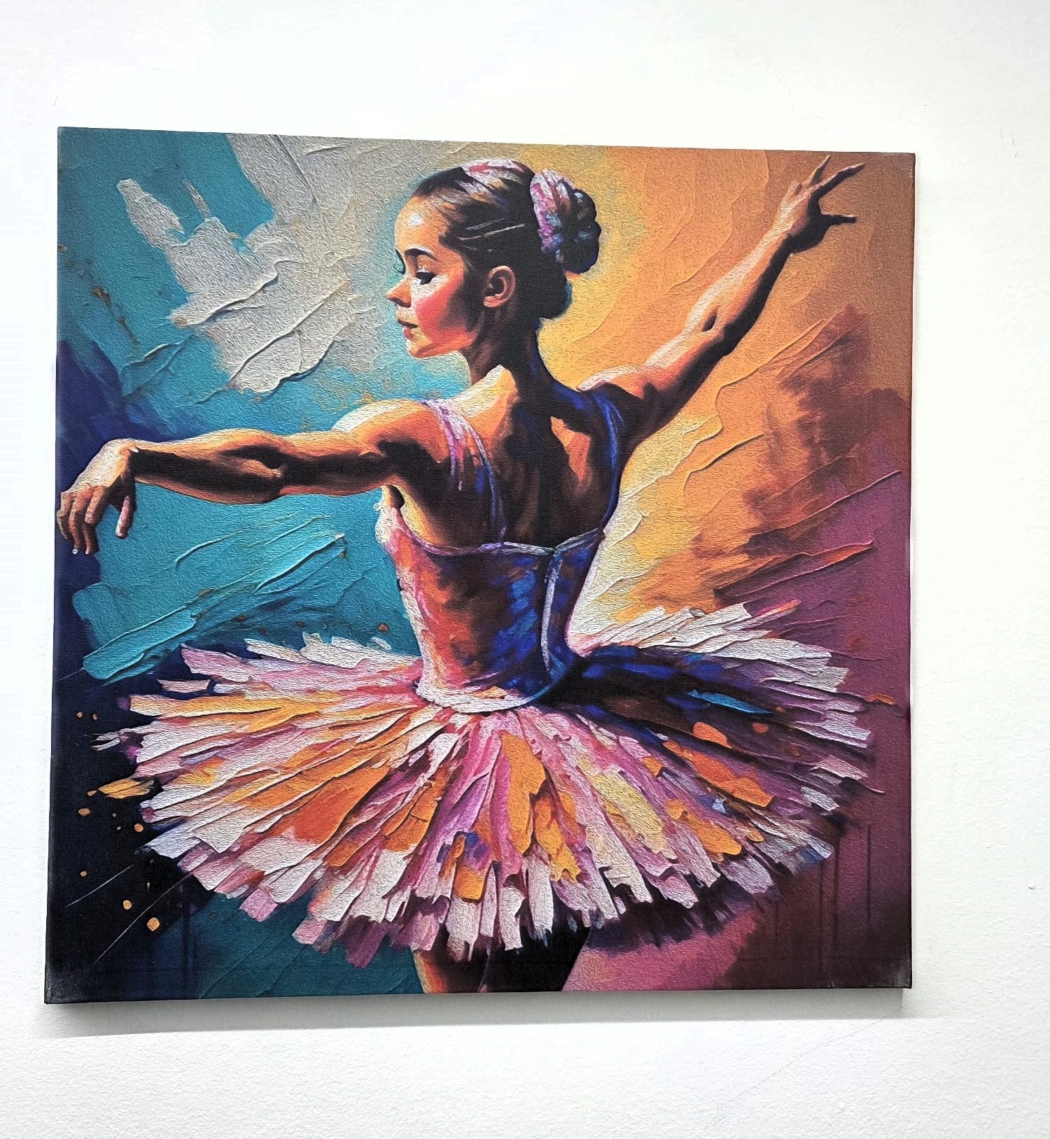 Quadro Ballerina Danza Classica Stampa su Tela Tutù Multicolore 50x50 cm