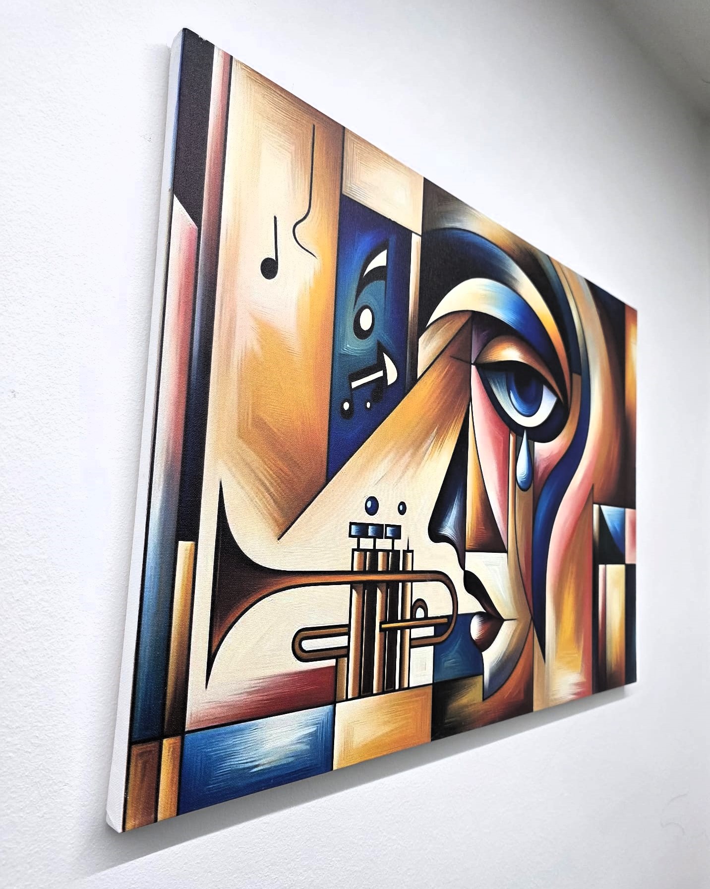 Quadro Jazz Cubista Stampa su Tela Musicista Tromba Astratta 50x70 cm