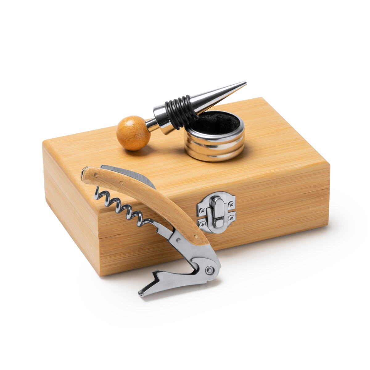 Set Vino UBALDO con Cavatappi, Tappo e Anello Salvagoccia Personalizzato