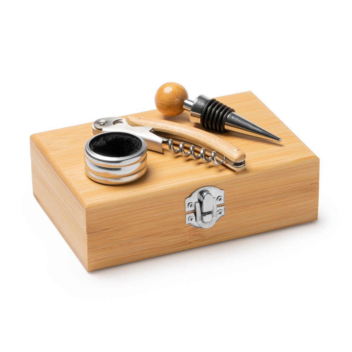 Set Vino UBALDO con Cavatappi, Tappo e Anello Salvagoccia Personalizzato