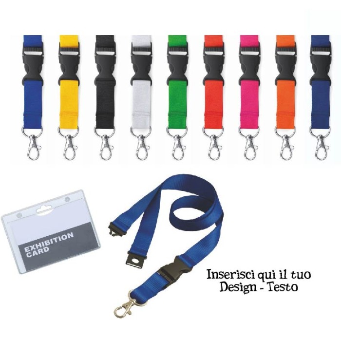 Porta Badge 11,7x9 Cm con Laccio Lanyard Da Collo e Fibbia Staccabile In Poliestere Personalizzato
