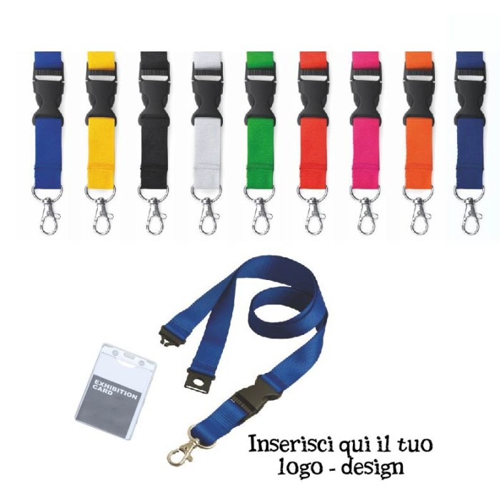 Porta Badge 8,2x12,4 Cm con  Laccio Lanyard Da Collo e Fibbia Staccabile In Poliestere Personalizzato