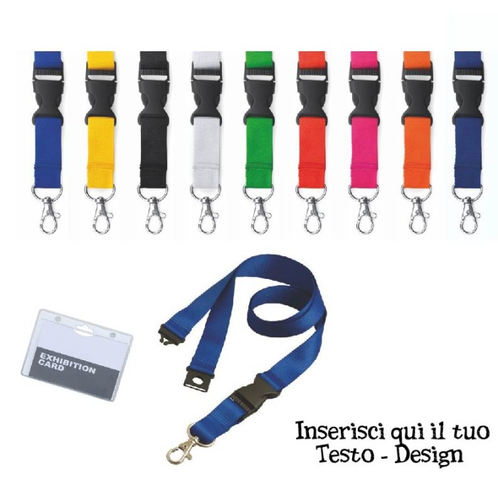Porta Badge 13,7x11,5 Cm on Laccio Lanyard Da Collo e Fibbia Staccabile In Poliestere Personalizzato