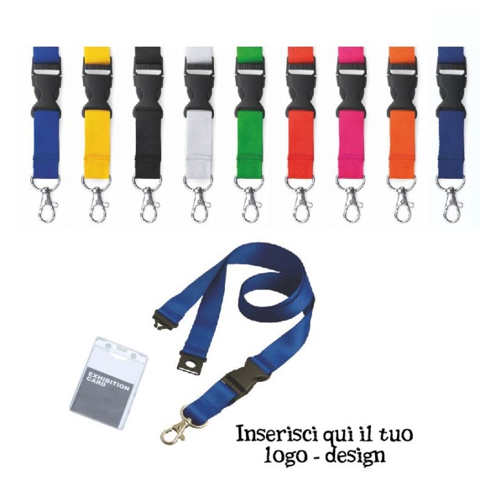 Porta Badge 11,7x18 Cm con Laccio Lanyard Da Collo e Fibbia Staccabile In Poliestere Personalizzato