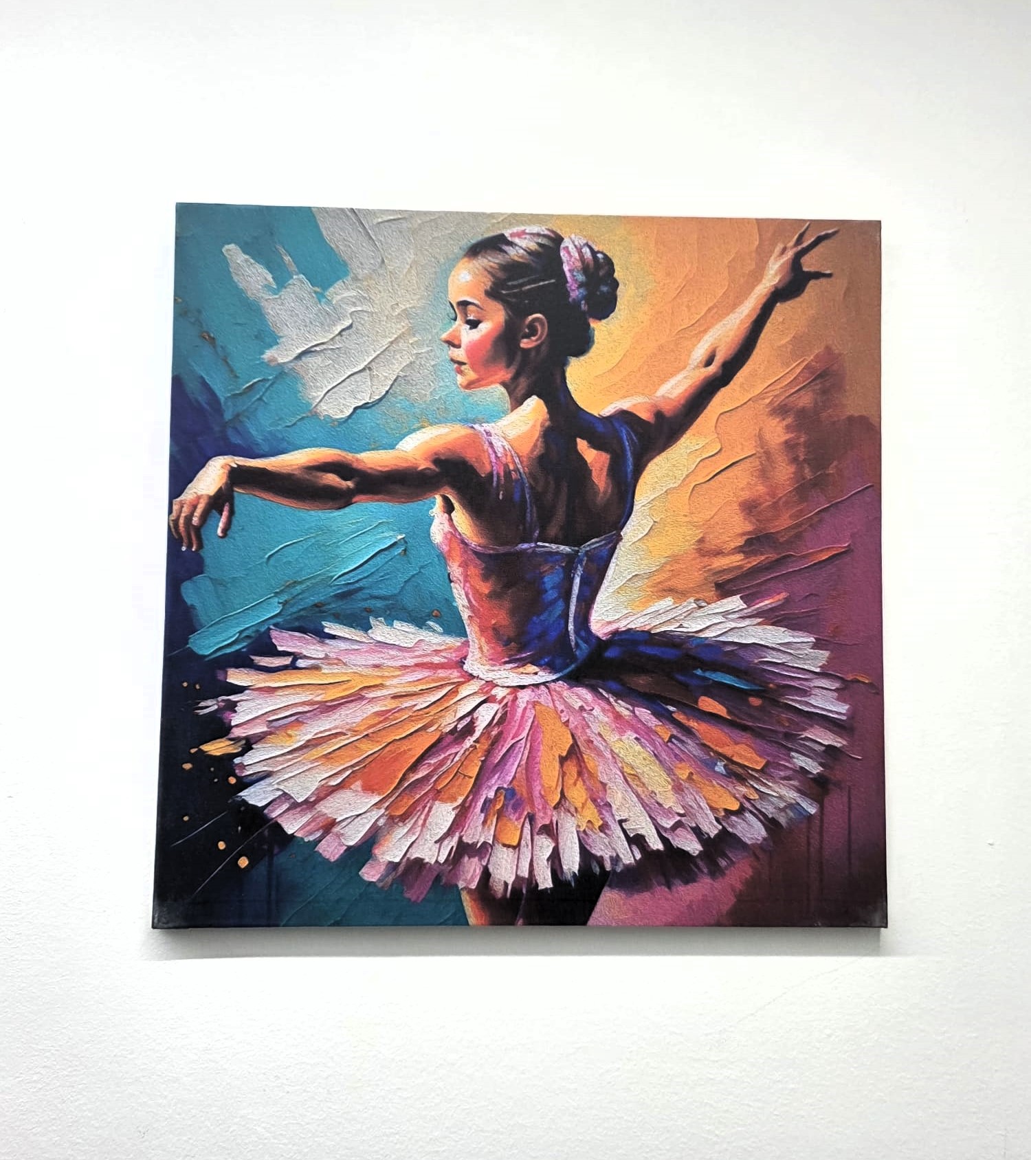 Quadro Ballerina Danza Classica Stampa su Tela Tutù Multicolore 50x50 cm