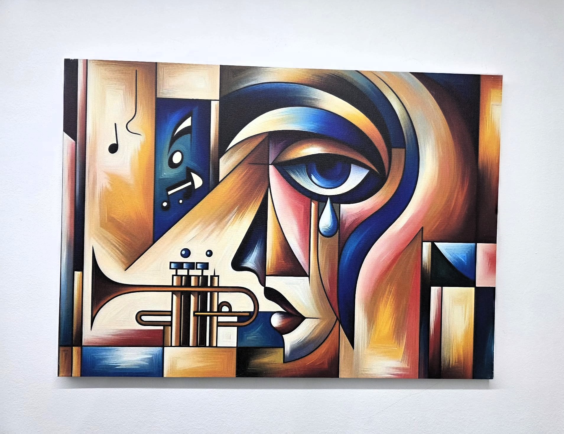 Quadro Jazz Cubista Stampa su Tela Musicista Tromba Astratta 50x70 cm
