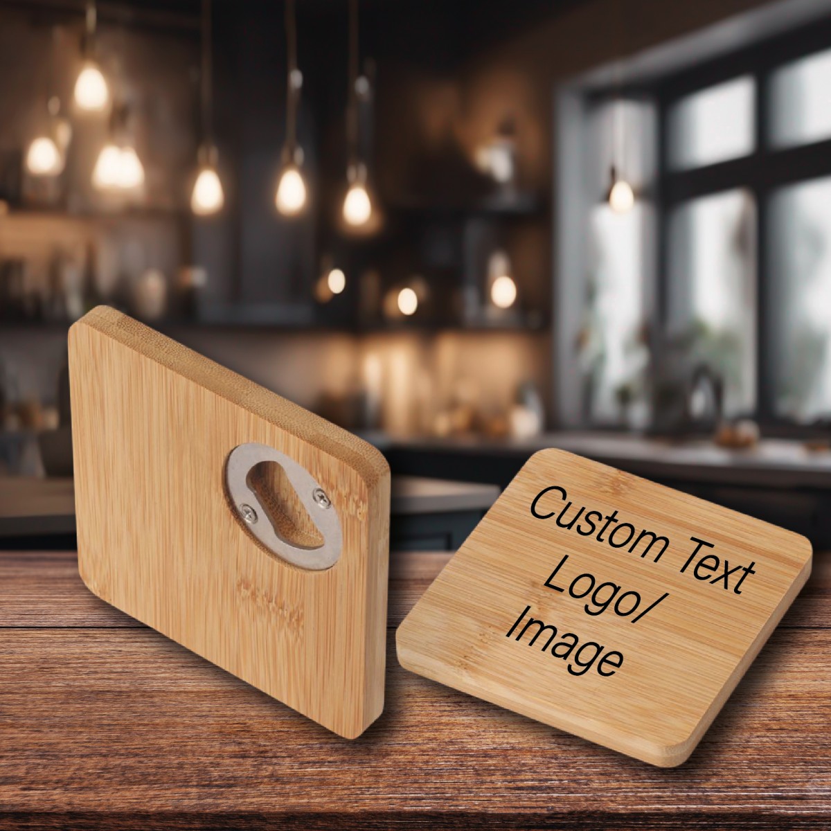 Sottobottiglia/Sottobicchiere  ELIAS Con Apribottiglia In Bamboo Personalizzato