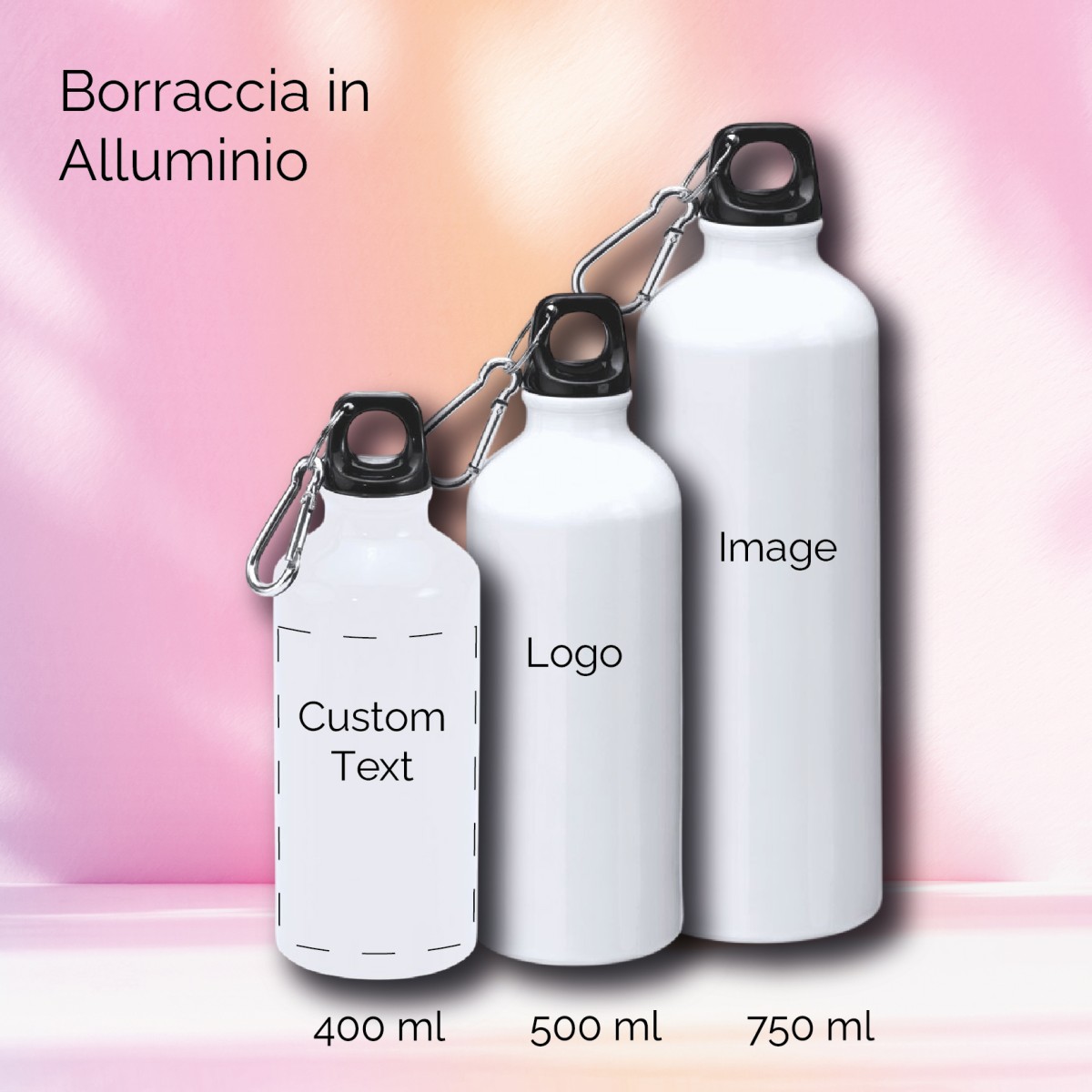 Borraccia SUB SYDEX in Alluminio (400ml, 500ml, 750ml) con Gancio Personalizzata