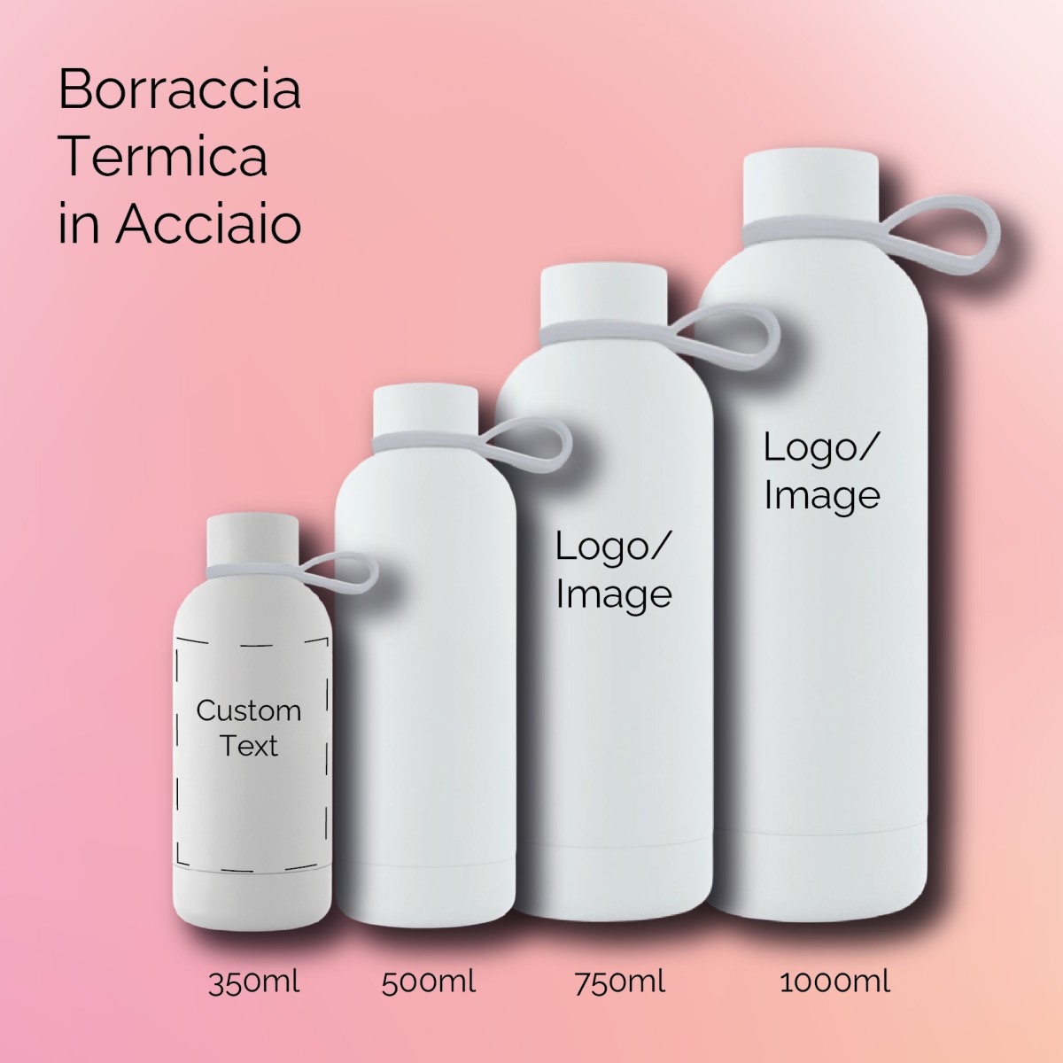 Borraccia Termica In Acciaio con Finitura Liscia (350ml, 500ml, 750ml, 1000ml) Personalizzata