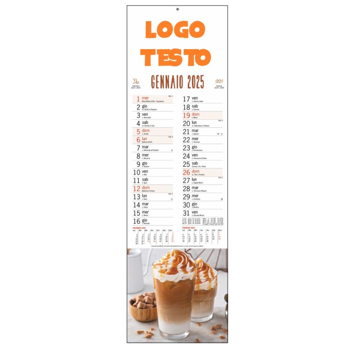 Calendario  Da Parete 2025 "Caffè" Con Testata Cartonata Personalizzata