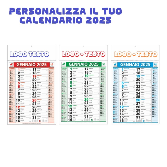 Calendario Olandese Da Parete 2025 Con Testata Cartonata Personalizzata