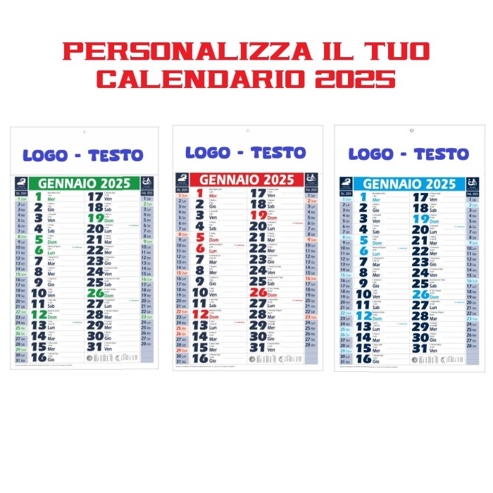 Calendario Olandese Da Parete 2025 Con Testata Cartonata Personalizzata