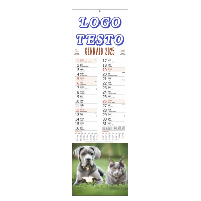 Calendario  Da Parete 2025 "Cani e Gatti" Con Testata Cartonata Personalizzata