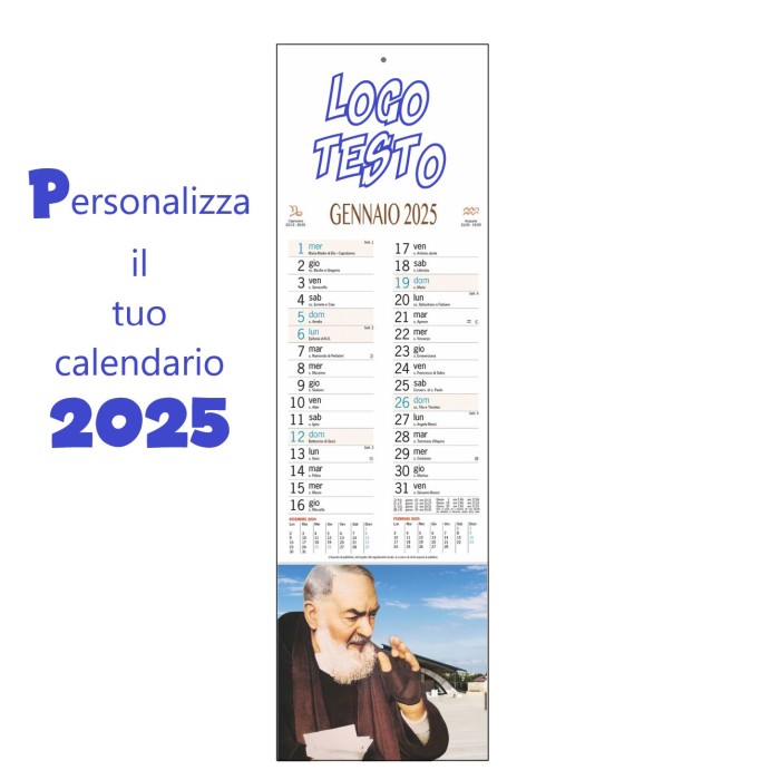 Calendario  Da Parete 2025 " Padre Pio" Con Testata Cartonata Personalizzata
