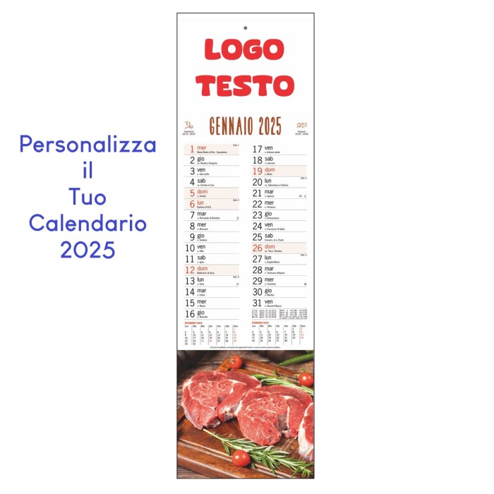 Calendario  Da Parete 2025 "Carne" Con Testata Cartonata Personalizzata
