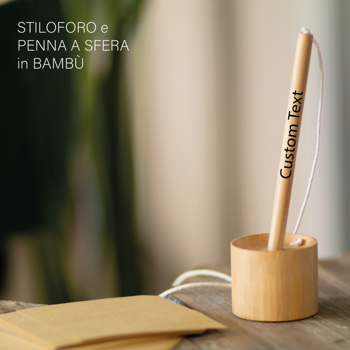 Stiloforo Reception con Penna a Sfera REPPOO in Bambù e Supporto Autoadesivo Personalizzato