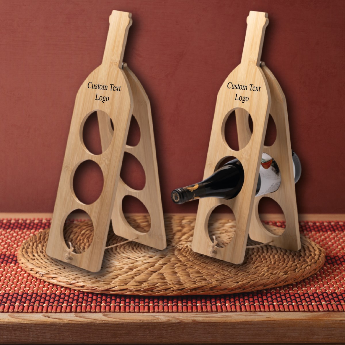Portabottiglie in Legno KENDRIK Capacità 3 Bottiglie Personalizzato