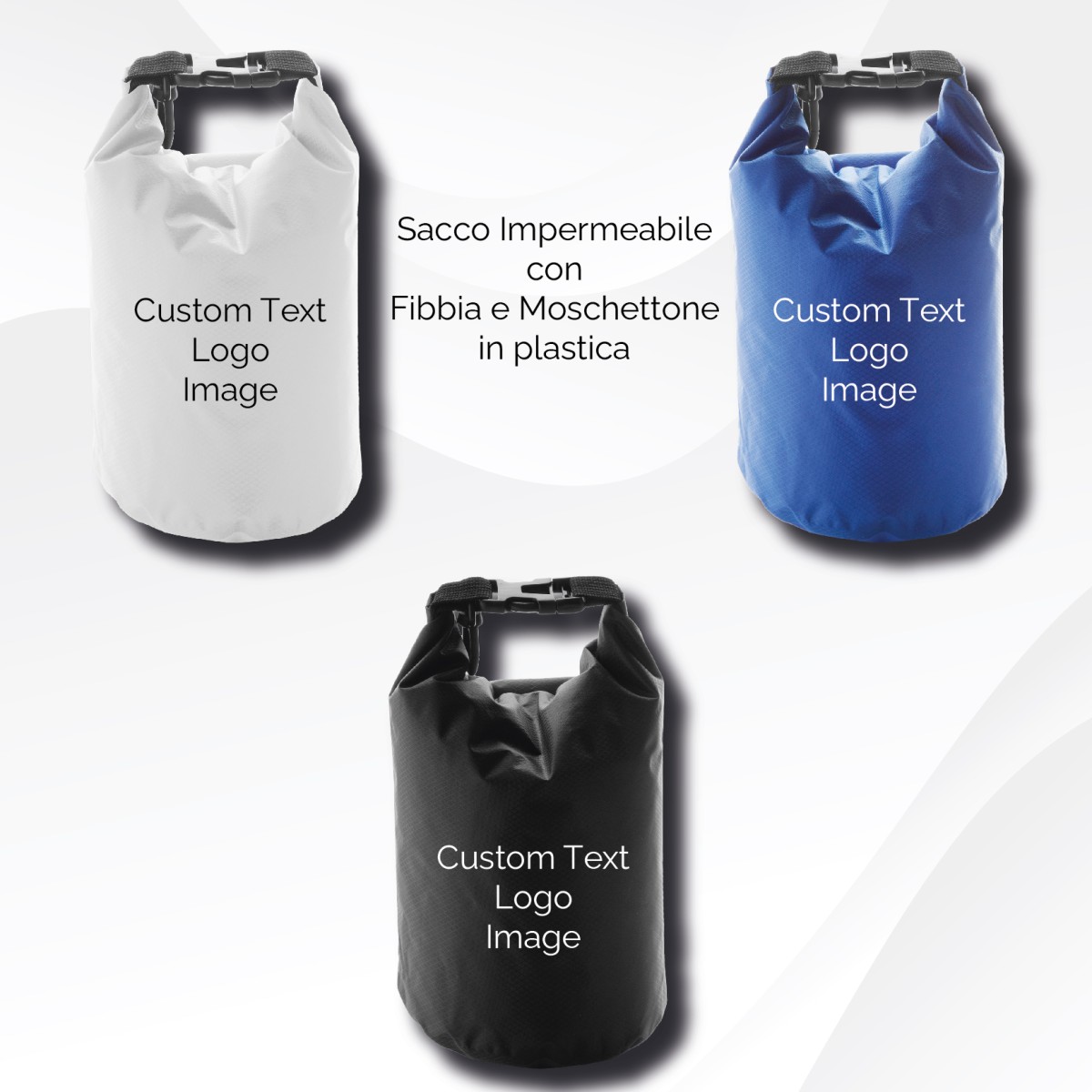 Sacco Impermeabile ATERRO con Fibbia e Moschettone in plastica Personalizzato