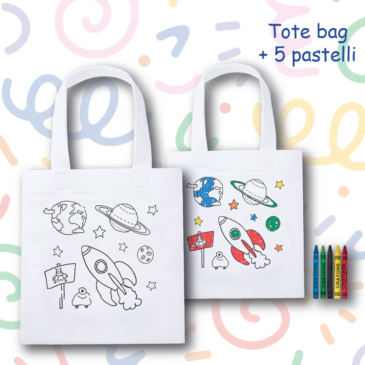 Shopper Colote in TNT da Decorare Fornita con 5 Pastelli