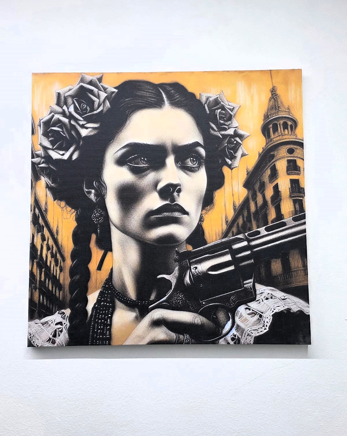 Quadro Frida Kahlo Street Art Stampa su Tela 50x50 cm Stile Urban