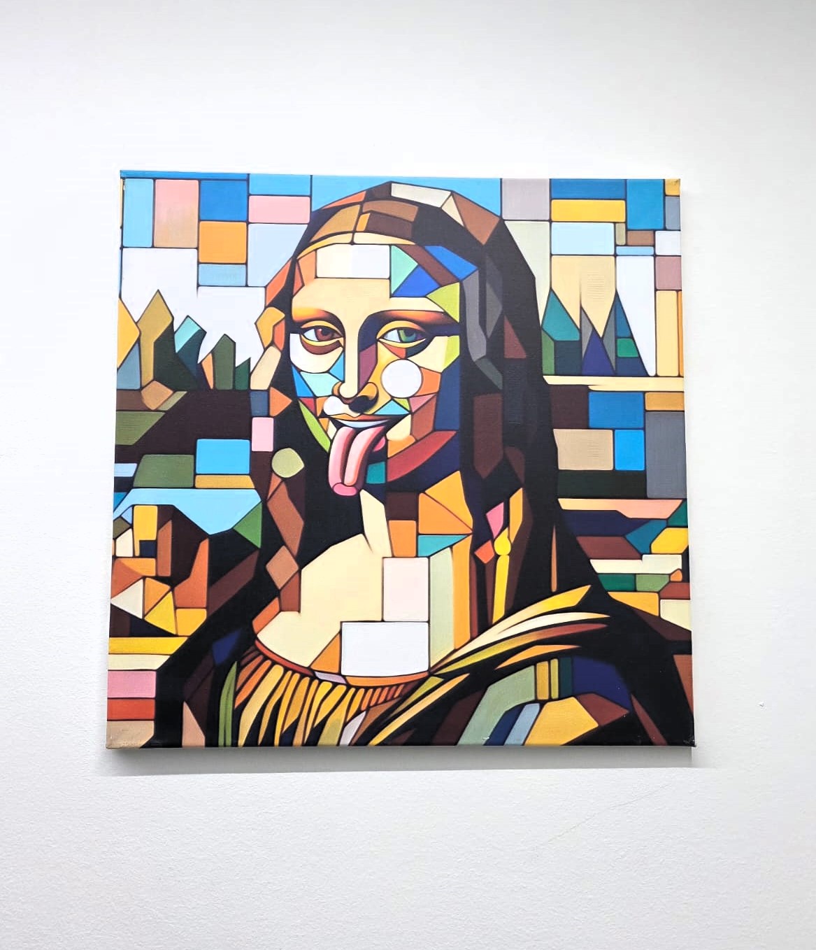 Quadro Gioconda Cubista Stampa su Tela Monna Lisa Geometrica 50x50 cm