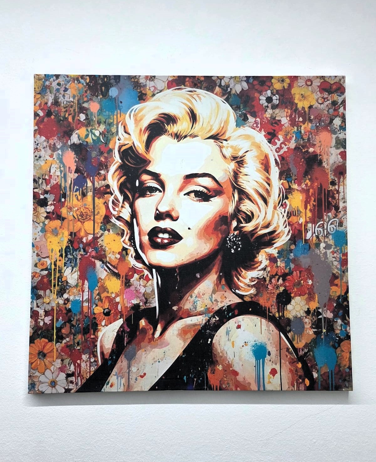 Quadro Pop Art Marilyn Monroe 50x50 cm Stampa su Tela con Sfondo Floreale